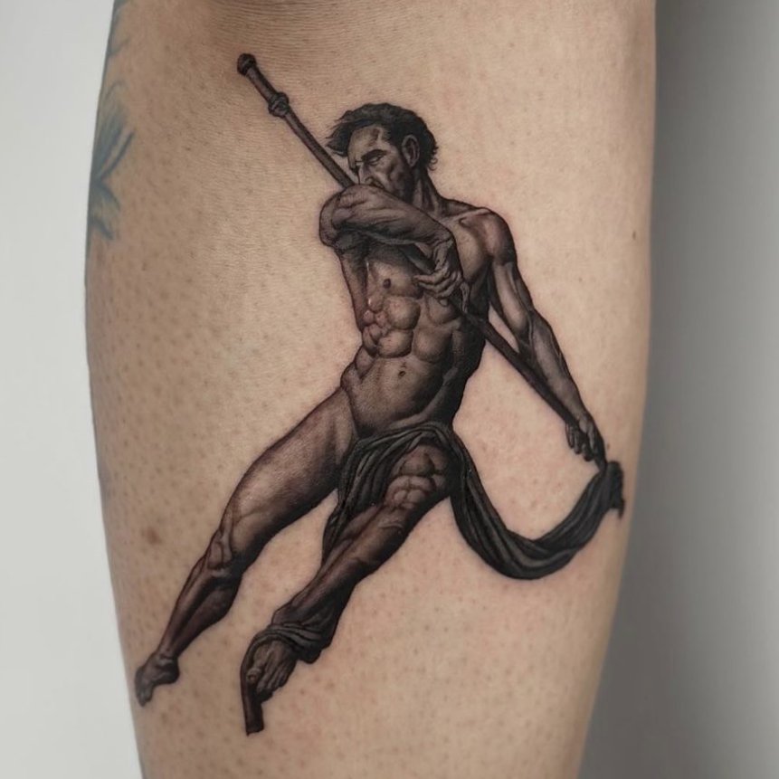 Tatovering fra et kjent maleri. Fotorealisme av fredrik holme på attitude tattoo studio