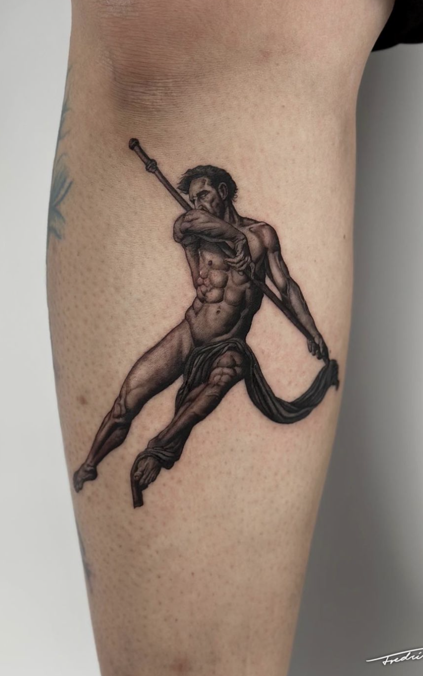 Tatovering fra et kjent maleri. Fotorealisme av fredrik holme på attitude tattoo studio